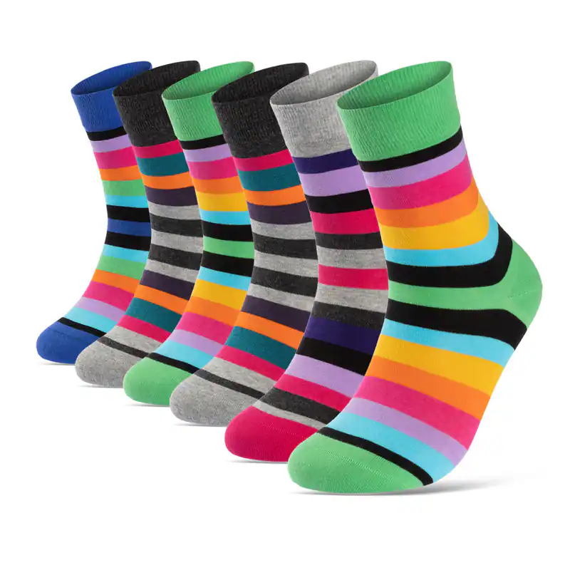 Damen Socken Bunt Ringel Baumwolle Komfortbund ohne Naht 6 | 12 Paar
