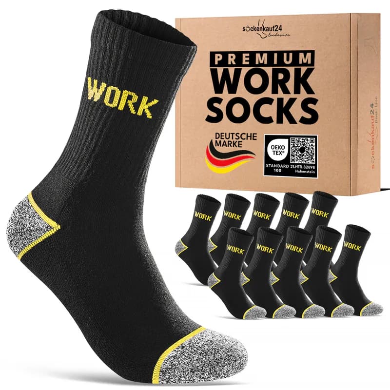 Premium Arbeitssocken Herren WORK Socken Baumwolle Schwarz (5 10 20 Paar)