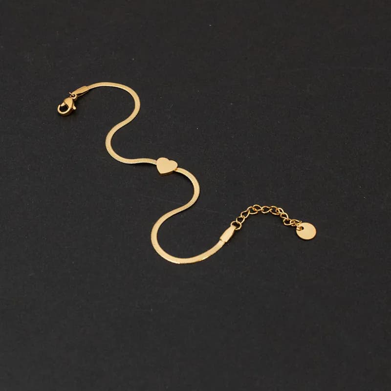 Edelstahl Armband mit Herz Anhänger Goldfarben Armkette Damen Schmuck Geschenk