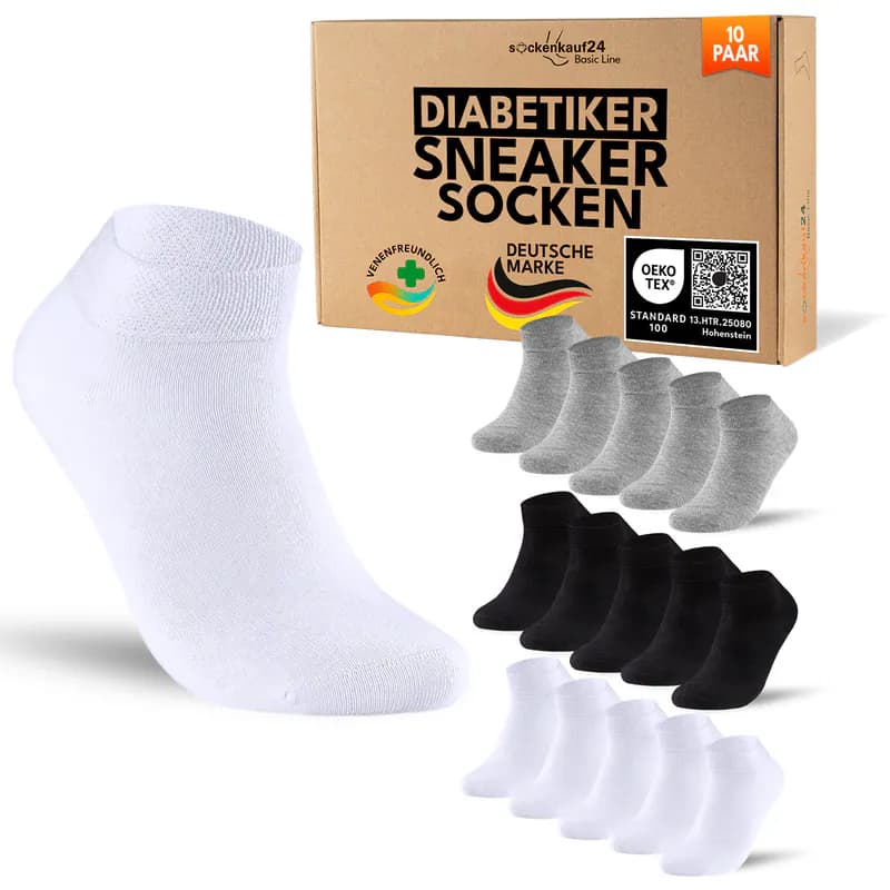 Diabetiker Sneaker Socken ohne Gummi Kurz Herren Damen Baumwolle ohne Naht