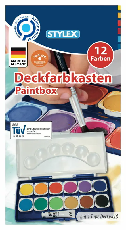 Deckfarbkasten Farbkasten Schulmalfarben mit 12 Farben austauschbar