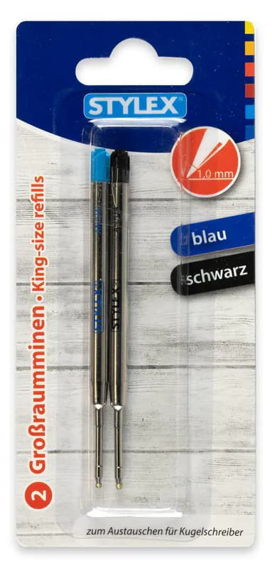 2 Stück Großraummine Kugelschreibermine Kulimine Nachfüllmine blau schwarz