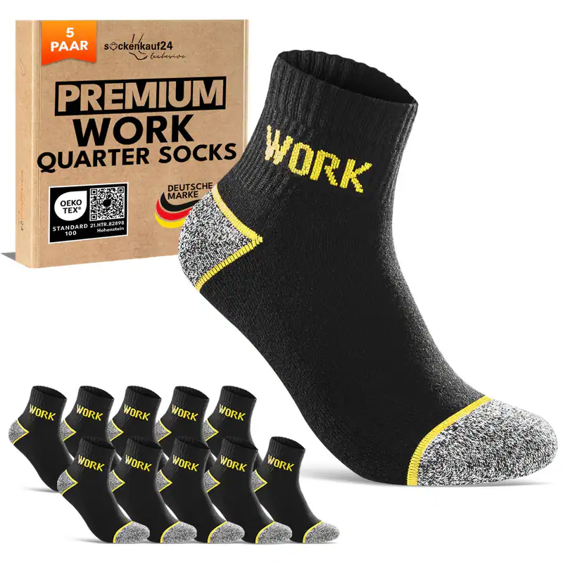 Premium Arbeitssocken kurz Herren Quarter WORK Socken Baumwolle Schwarz 5-20Paar