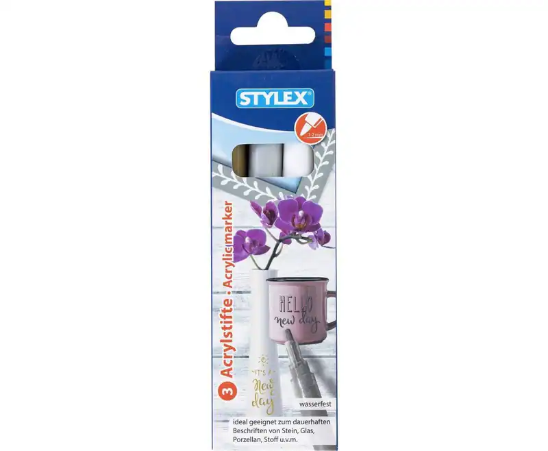 Acrylstifte Marker 3 Farben Permanent Wasserfest Gold Silber Weiß Acrylmarker