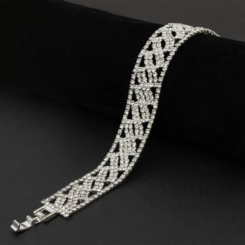 Damen Strassarmband Silberfarben Glitzer Armband Armkette für Hochzeit & Party