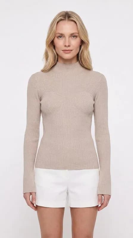 Maje Damen Rippstrickpullover Beige Wollmischung Größe 38 FR MFPPU00520