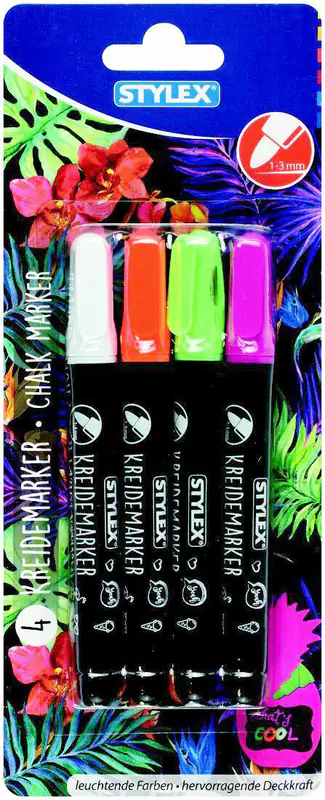 4 Kreidemarker Flüssigkreide Neon Marker dicke Spitze für Glas Fensterfarbe 3 mm
