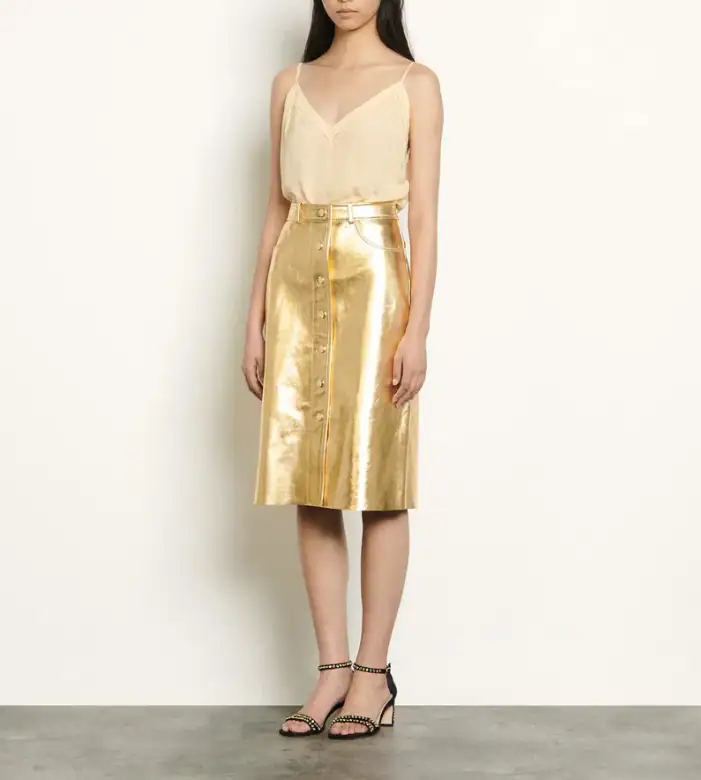 Sandro Paris Rock Gold Lamb Leather Midi SFPJU00322 Gr. 3 40 Damen Lederrock