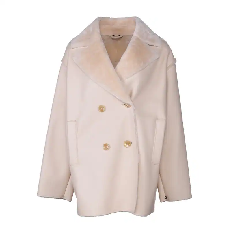 Max Mara Pennyblack Damen Mantel Ecru Beige Halblang Gr. L Übergang Neu