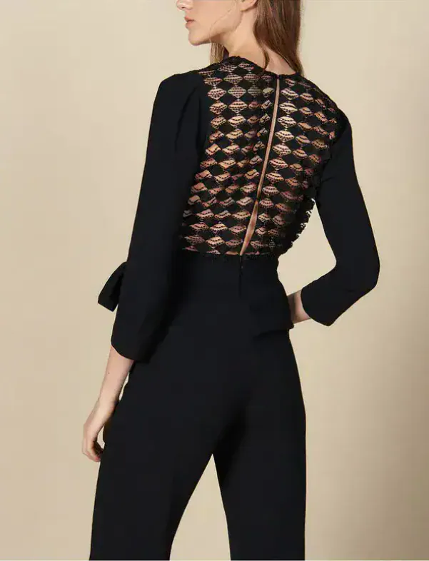 Sandro Jumpsuit Schwarz Gr. 40 FR / L Damen V-Ausschnitt Viskose SFPCO00036