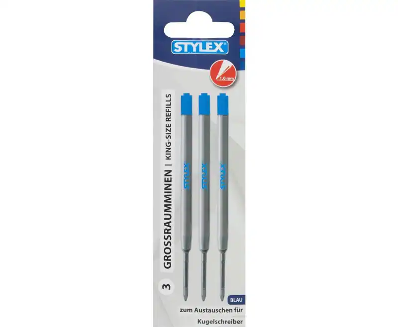 3 Stück Großraummine Kugelschreibermine Kulimine Nachfüllmine blau 1 mm