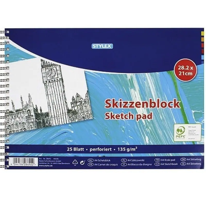 Skizzenblock 28,2x21cm, 135 g/m² Papier, perforiert, 25 Blatt, Zeichenpapier