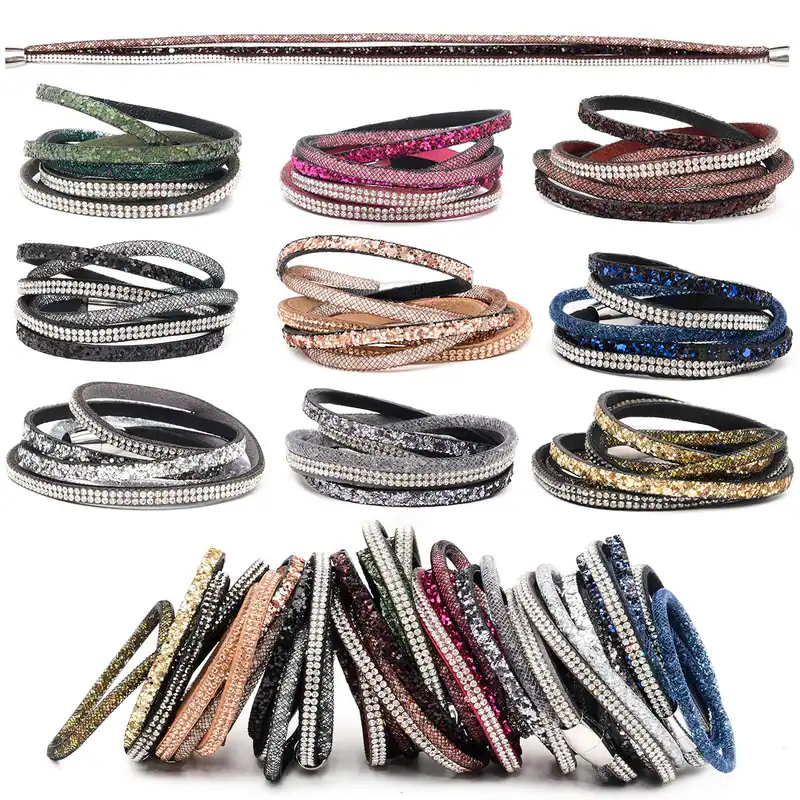 Damen Wickelarmband Strass Glitzer Magnetverschluss 4-reihig Armband Kunstleder