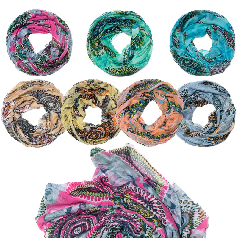 Damen Loopschal Paisley Muster Blumen Rundschal Schlauchschal Tuch Bunt Viskose