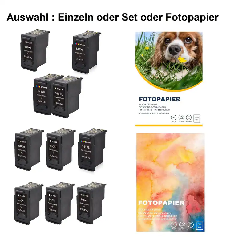 Canon PG-540XL CL-541XL kompatible Einzeln oder Set oder Fotopapier - AUSWAHL -