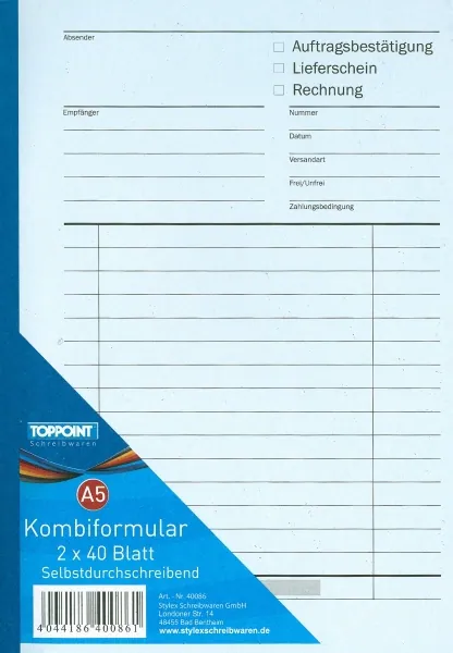 Rechnung Lieferschein Auftragsbestätigung Quittung Geschäftsbuch Multifunktion