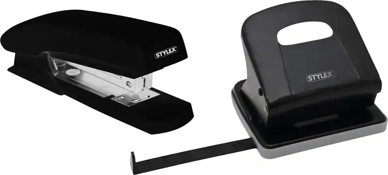 Locher Bürolocher + Hefter Heftmaschine SET bis zu 25 Blatt schwarz / weiß