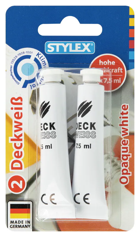 Deckweiß 2x 7,5 ml Tube STYLEX Tuschkasten Farbkasten Deck-Weiß Deckfarbe