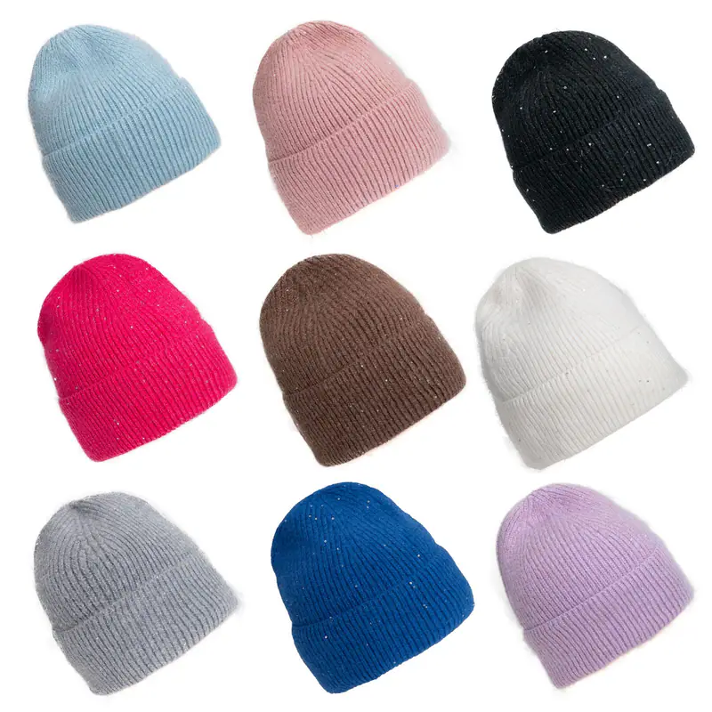 Damen Wintermütze Beanie Strickmütze warm weich Glitzer Pailletten elegant Mütze