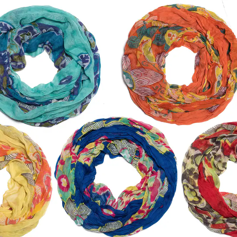 Loop Schal Damen Blumenmuster Crinkle-Optik bunt Sommer Halstuch leichtes Tuch