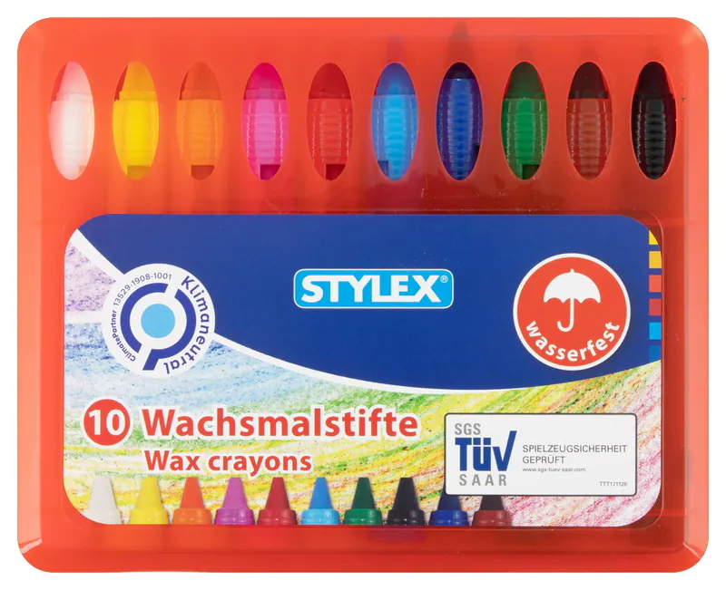 10 Wachsmalstifte wasserfest STYLEX Wachsmaler Wachs Stifte Wachsmalkreide