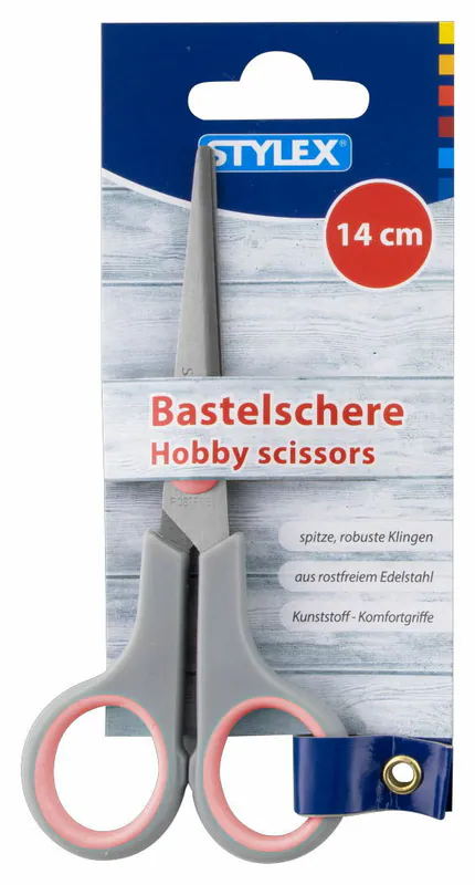 Schere Spitz Bastelschere Kinderschere Hobby mit Softgriff Edelstahl 14 cm