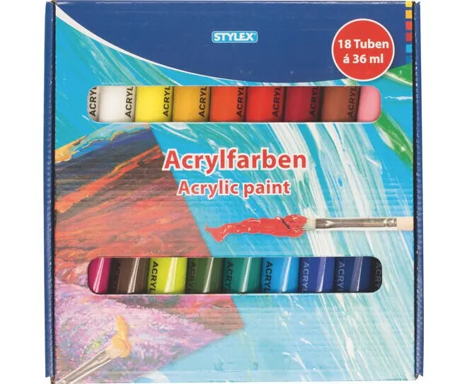 Acrylfarbe Set 36 ml, 18 Farben Künstlerfarbe Malfarbe Acrylfarben Schulmalfarbe