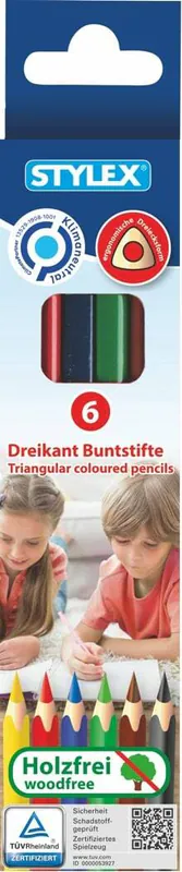 6 Dreikant Buntstifte Malstifte holzfrei lang lackiert ergonomische Dreikantform