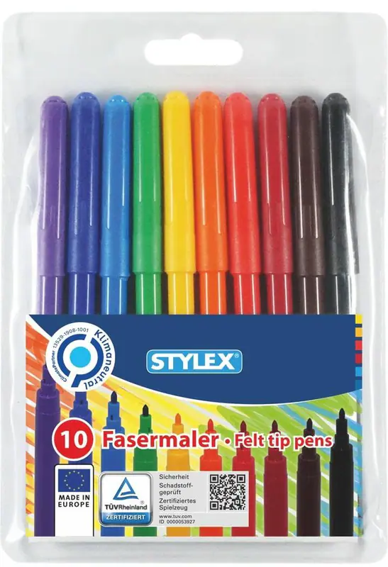 10 Fasermaler Filzstifte im Plastik Etui, 2,0 mm Spitze, ventilierte Kappe