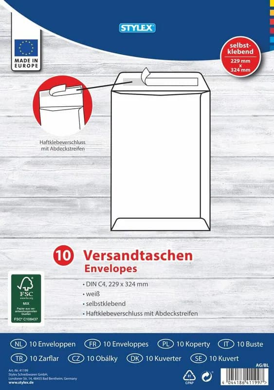 10 Versandtaschen DIN C4 Versandmittel Weiß Haftklebeverschluss Abdeckstreifen