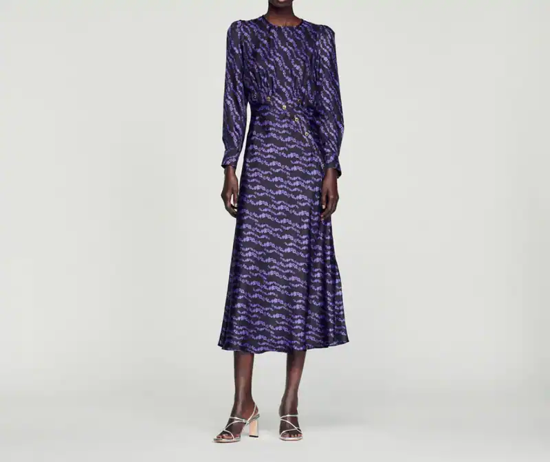 Sandro Damen langes Seidenkleid Schwarz Print Größe 36 FR SFPRO02704