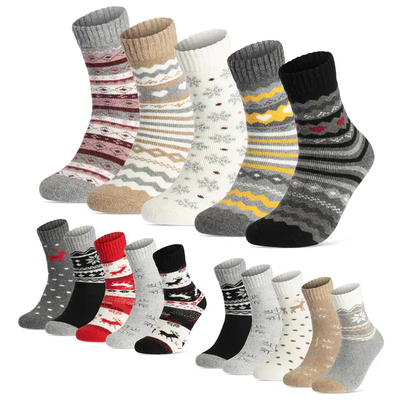 Damen THERMO Socken Wintersocken Wollsocken warm & weich mit Innenfrottee 5 Paar