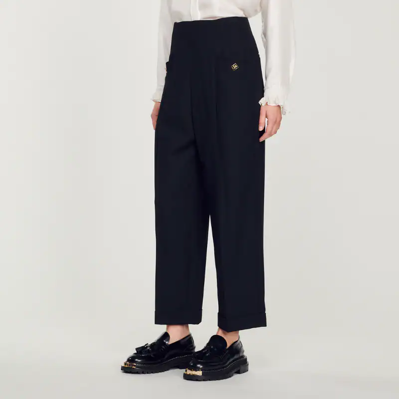 Sandro Women's Black Wool Blend Straight Trousers Size 34 FR 6 UK 2US SFPPA00797