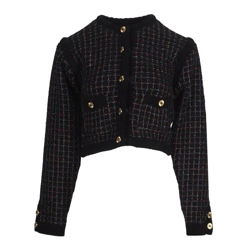 Sandro Cardigan Schwarz Wolle Tweed Gr. 40 FR Damen SFPCA00894