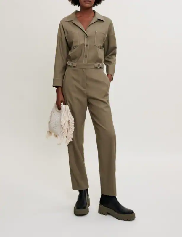 Maje Jumpsuit Khaki Schurwolle Gr. 38 FR 40 Damen Overall Einteiler MFPCO00243
