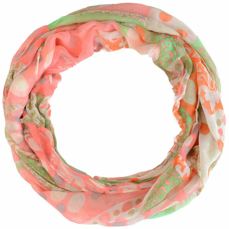 Damen Loop Schal Viskose Paisley Punkte Muster Lachs Grün Orange Tuch Halstuch