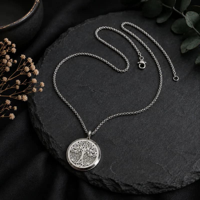 Damen Halskette Edelstahl Lebensbaum Anhänger Kette Tree of Life Silberfarben