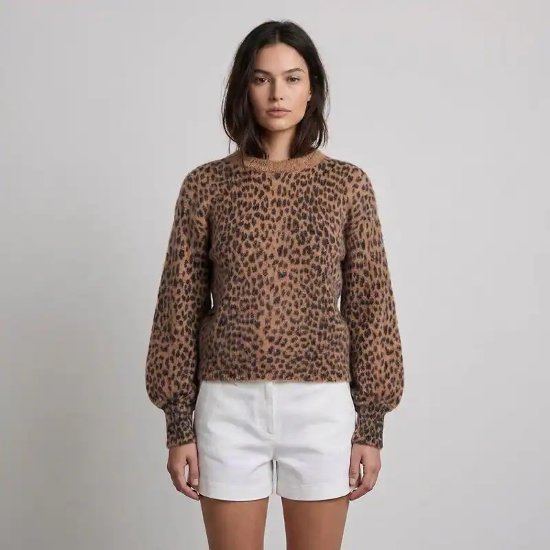 Maje Damen Pullover Braun Leopardenprint Größe 40 FR MFPPU00349