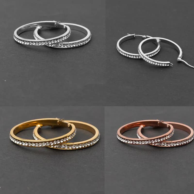 Creolen Goldfarben Strass Ohrringe Ohrstecker Bling Damen Funkelnd Ohrschmuck