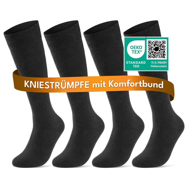 Kniestrümpfe Herren Damen Baumwolle Komfortbund ohne Naht Schwarz (4|8|12 Paar)