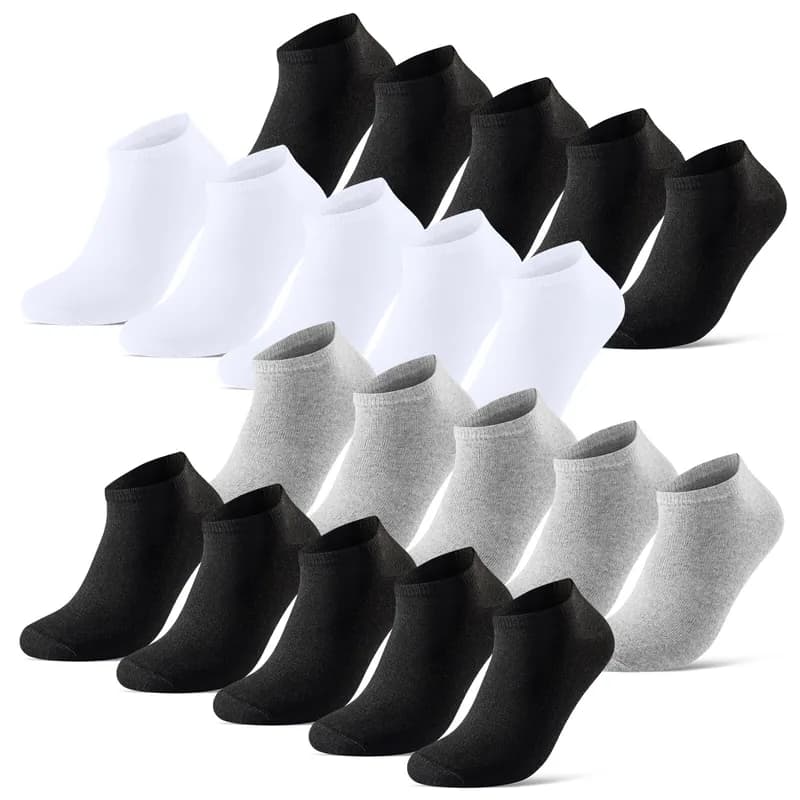 20 Paar Sneaker Socken Herren Damen Schwarz Weiß Grau Baumwolle Atmungsaktiv