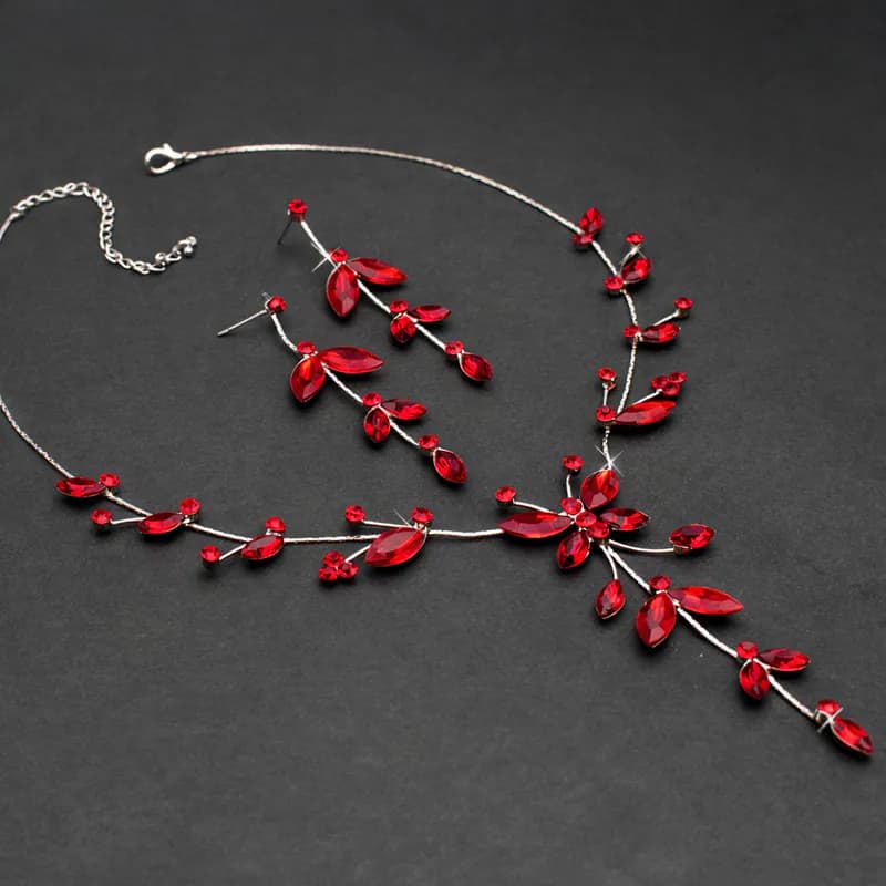 Schmuckset Rot Strass Collier Ohrringe Kette Schmetterling Blumen elegant Damen