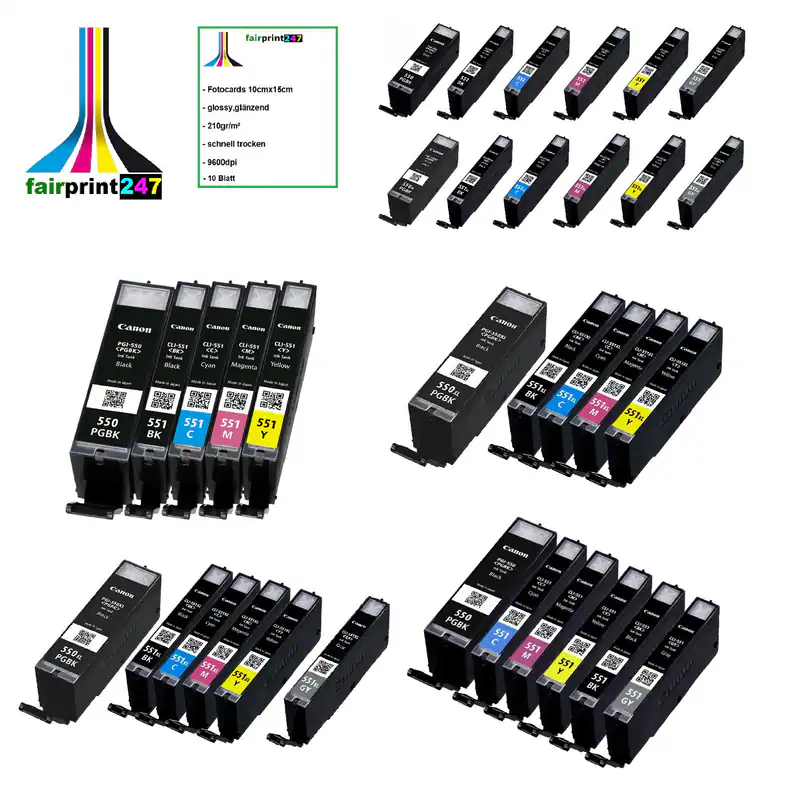 Original Canon PGI-550 CLI-551 PGI-550XL CLI-551XL PGBK BK C M Y GY mit Grau