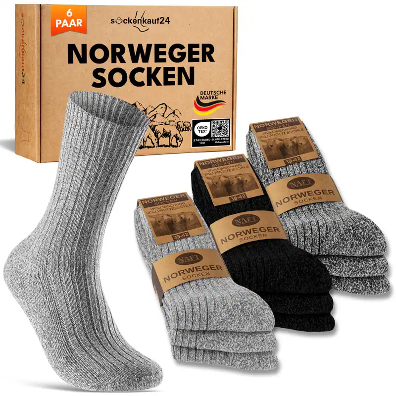6 Paar Norweger Socken Herren Damen warme Wintersocken Wollsocken
