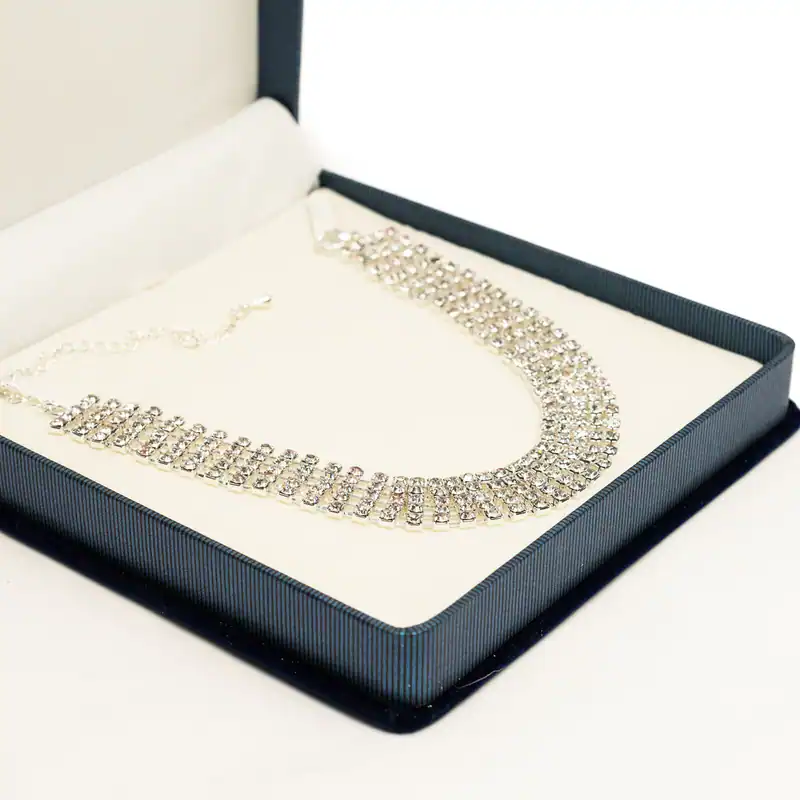 Collier mit Strass Choker 5 Reihig Halsschmuck Silberfarben Damen Halskette Neu