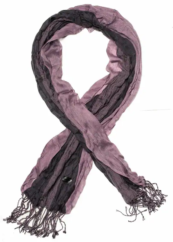 Damen Schal Halstuch mit Fransen Crinkle geraffter Fransenschal kariert Violett