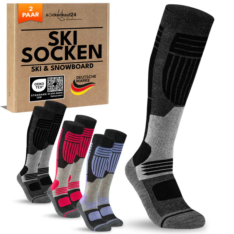 Damen Skisocken Merino Thermo Winter Kniestrümpfe mit Polsterung 2-4 Paar