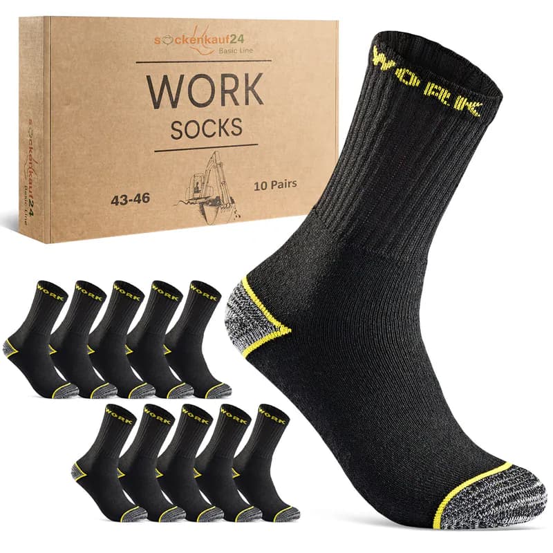Arbeitssocken Herren WORK (10 bis 100 Paar) Arbeit Socken Schwarz Baumwolle