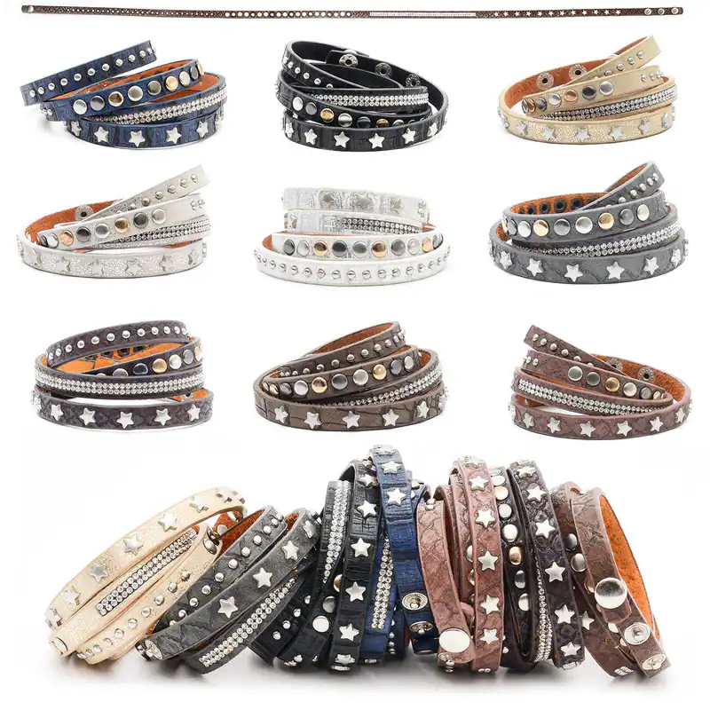 Wickelarmband Nieten Stern Strass Reptil Muster Kunstleder geflochten Armband