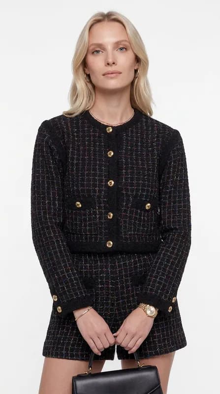 Sandro Cardigan Schwarz Wolle Tweed Gr. 34 FR Damen SFPCA00894